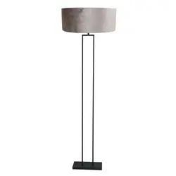 Zwarte_staande_lamp_Stang_3847ZW_met_E27_fitting_en_grijs_velours_kap