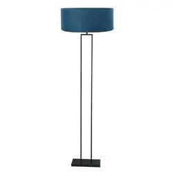 Zwarte_staande_lamp_Stang_3854ZW_met_E27_fitting_en_blauw_velours_kap