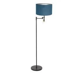 Zwarte_vloerlamp_Stang_7192ZW_met_leeslamp_en_blauw_velours_kap