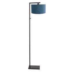 Zwarte_vloerlamp_Stang_met_schakelaar_en_blauw_velours_kap