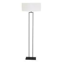 Zwarte_staande_lamp_Stang_3851ZW_met_E27_fitting_en_wit_grof_linnen_kap