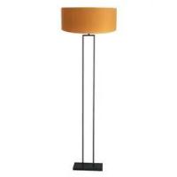 Zwarte_staande_lamp_Stang_met_E27_fitting_en_goudkleurige_velours_kap