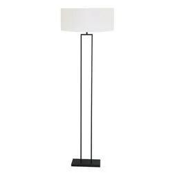 Zwarte_staande_lamp_Stang_3851ZW_met_E27_fitting_en_wit_grof_linnen_kap