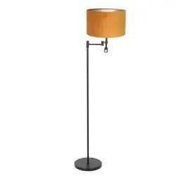 Zwarte_vloerlamp_Stang_7191ZW_met_leeslamp_en_goud_velours_kap